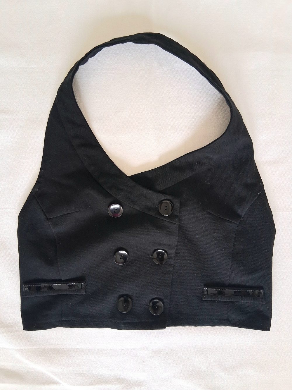 Black Double-Breasted Halter Crop Top